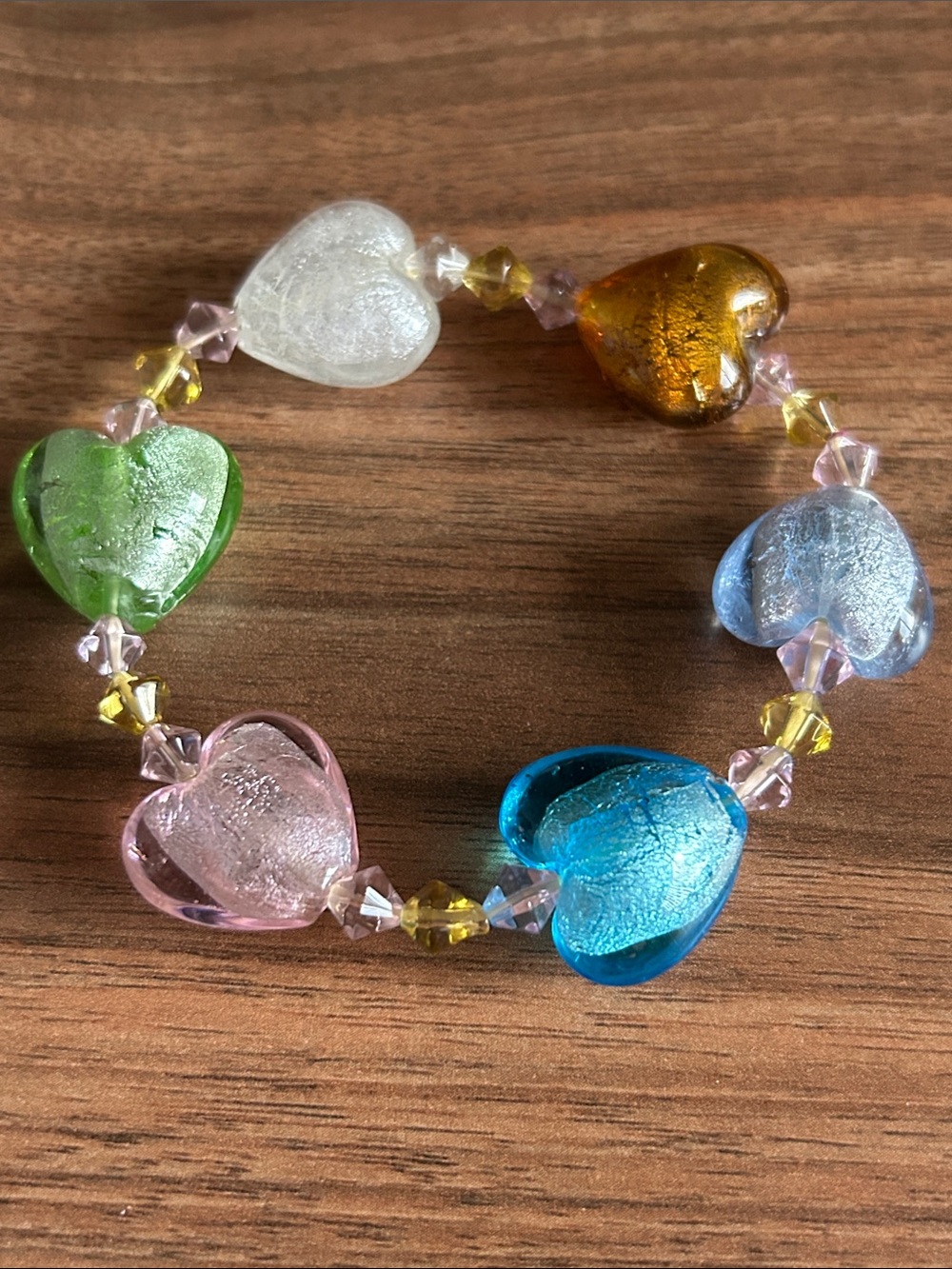 Glass Hearts Beaded Bracelet